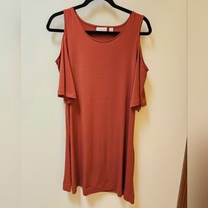 Rust Red, Open Shoulder Dress